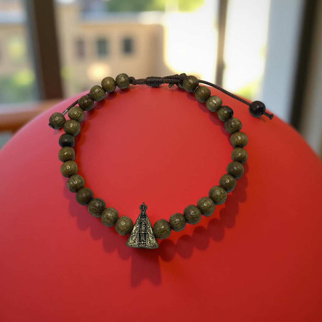 Pulseira Madeira Imbuia 6mm Nossa Senhora Aparecida