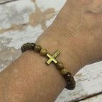 Pulseira Madeira Imbuia 6mm com Cruz