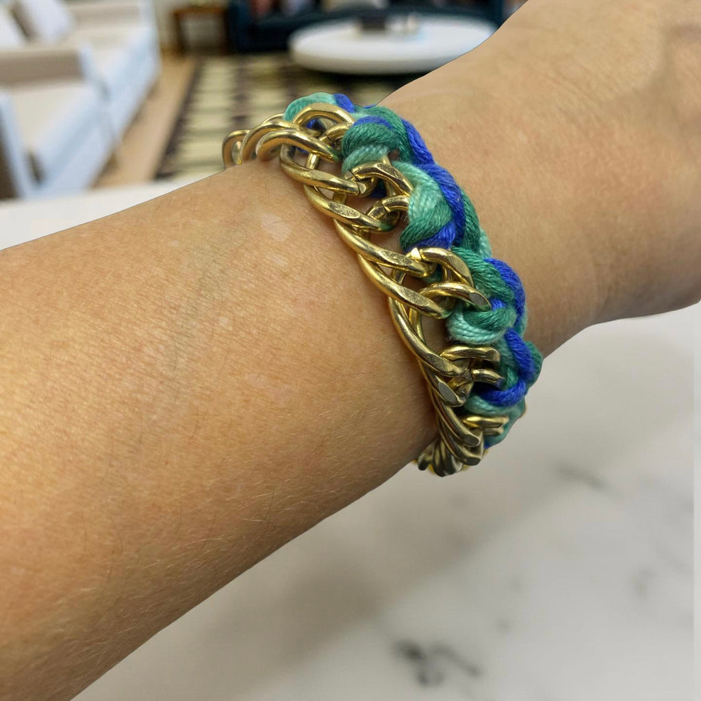 Pulseira Corrente Dourada Fio Azul