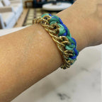 Pulseira Corrente Dourada Fio Azul