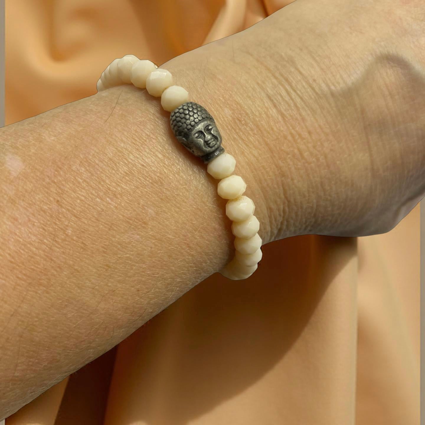Pulseira Cristal Creme com Buda