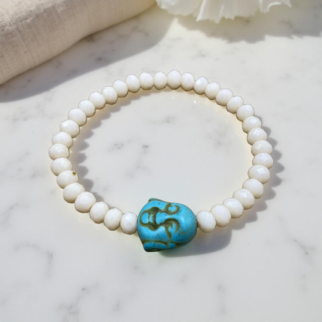 Pulseira Cristal Creme com Buda Azul