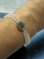 Pulseira Terço de Cristal com Cruz São Bento