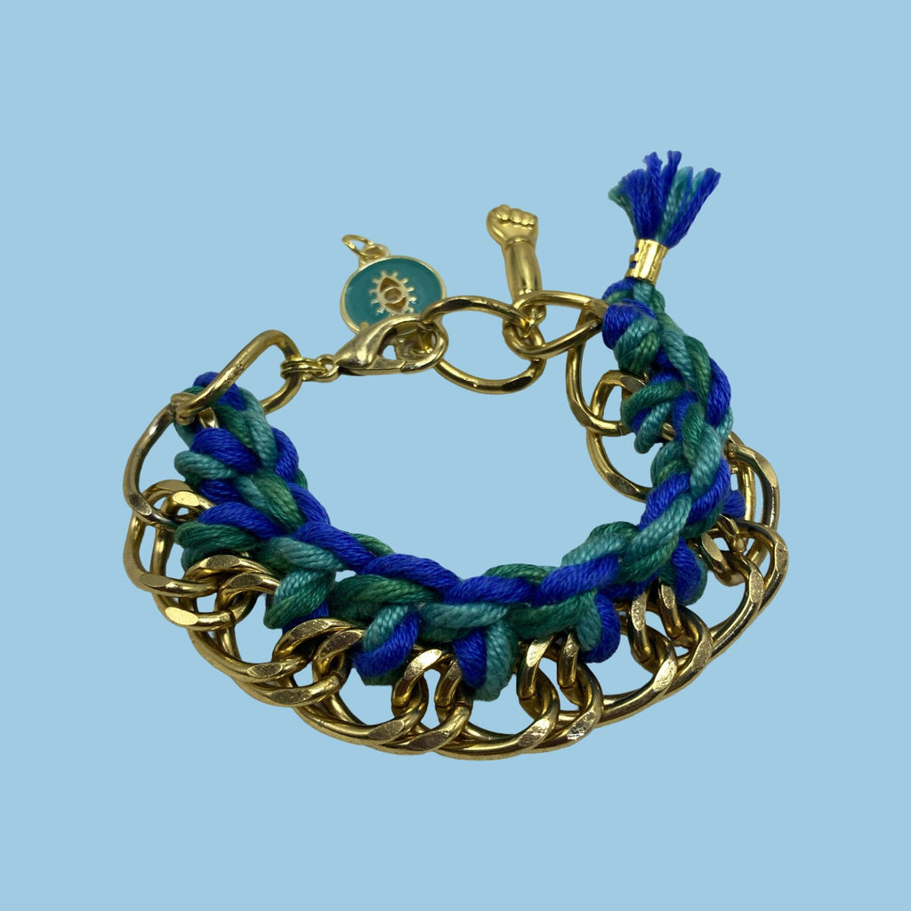 Pulseira Corrente Dourada Fio Azul