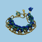 Pulseira Corrente Dourada Fio Azul