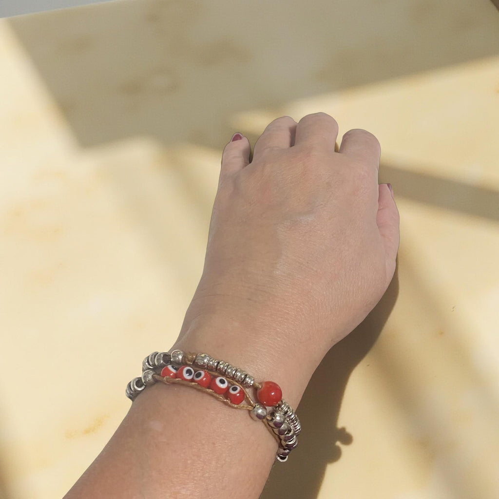 Pulseira Dupla Olho Grego Vermelha