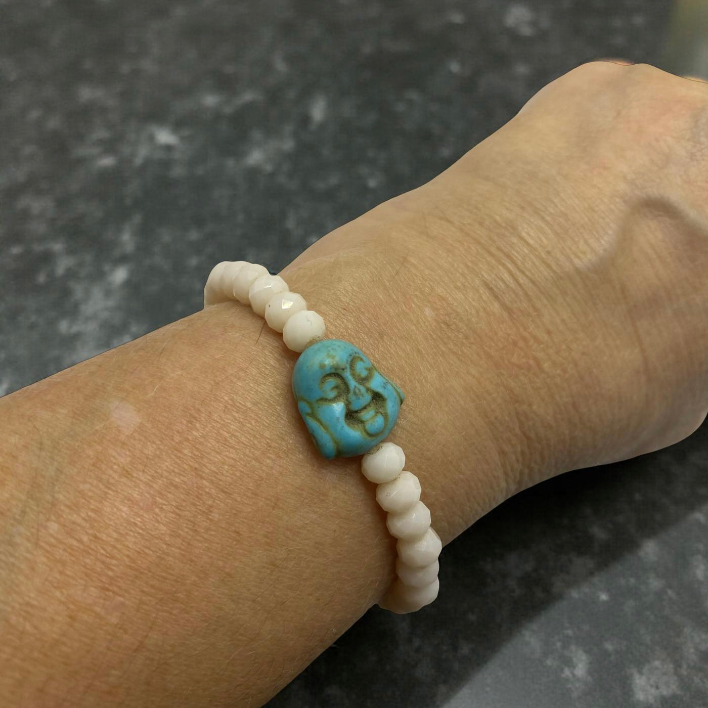 Pulseira Cristal Creme com Buda Azul
