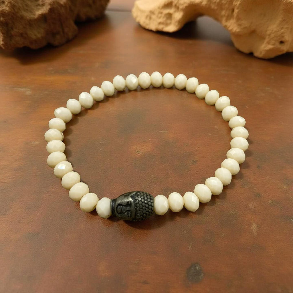 Pulseira Cristal Creme com Buda