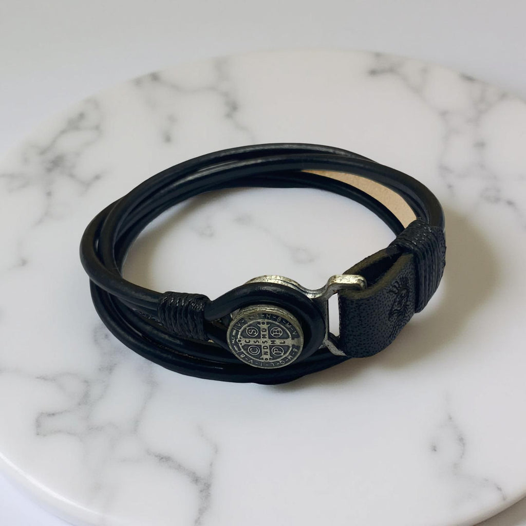 Pulseira São Bento Couro Preto M