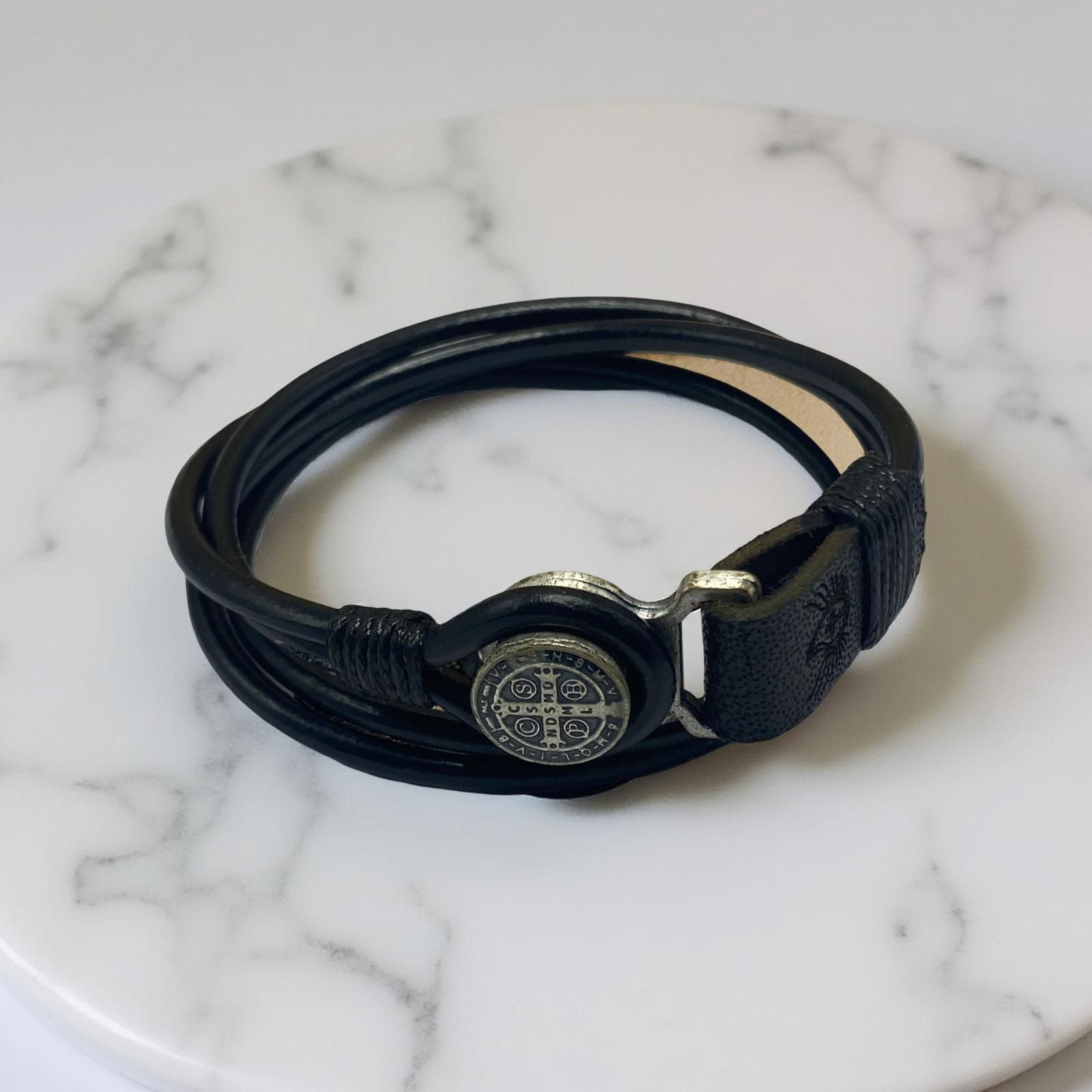 Pulseira São Bento Couro Preto M