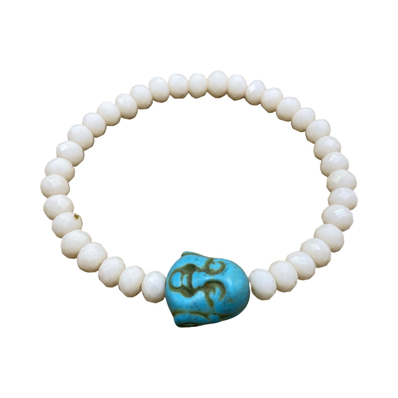 Pulseira Cristal Creme com Buda Azul