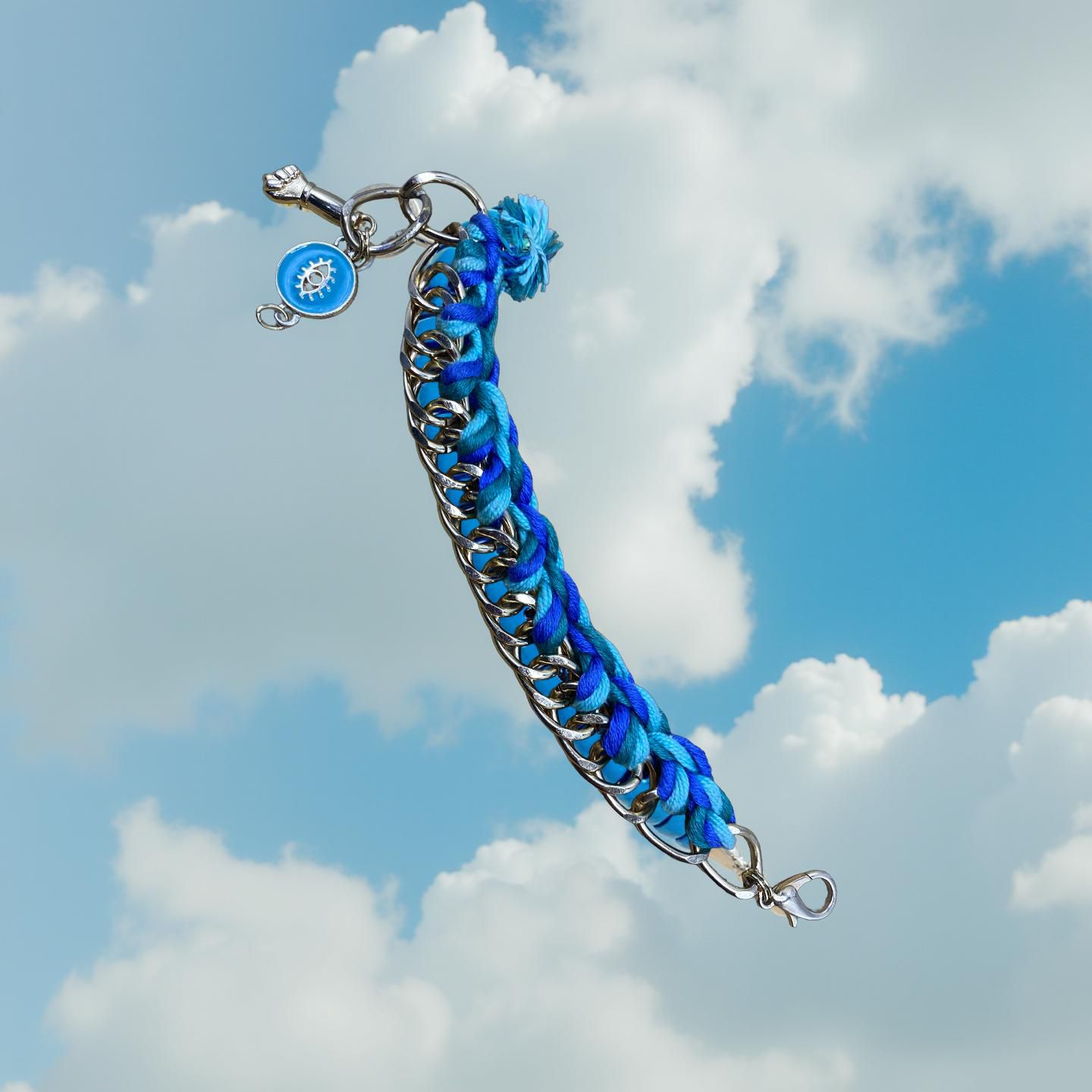 Pulseira Corrente Dourada Fio Azul