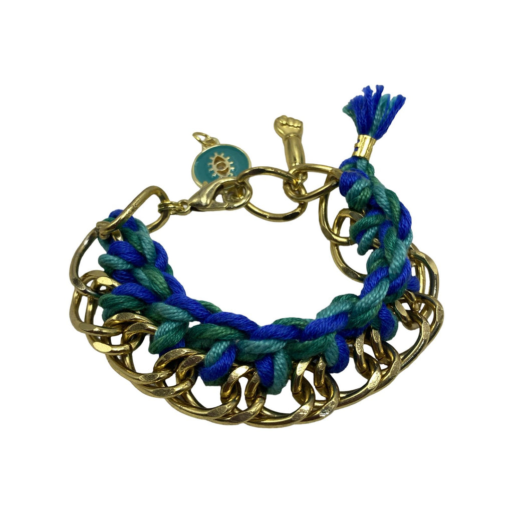 Pulseira Corrente Dourada Fio Azul